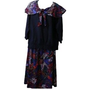 Richard Kristall Vintage Skirt Set Abstract Retro Colorful Peter Pan Collar XL